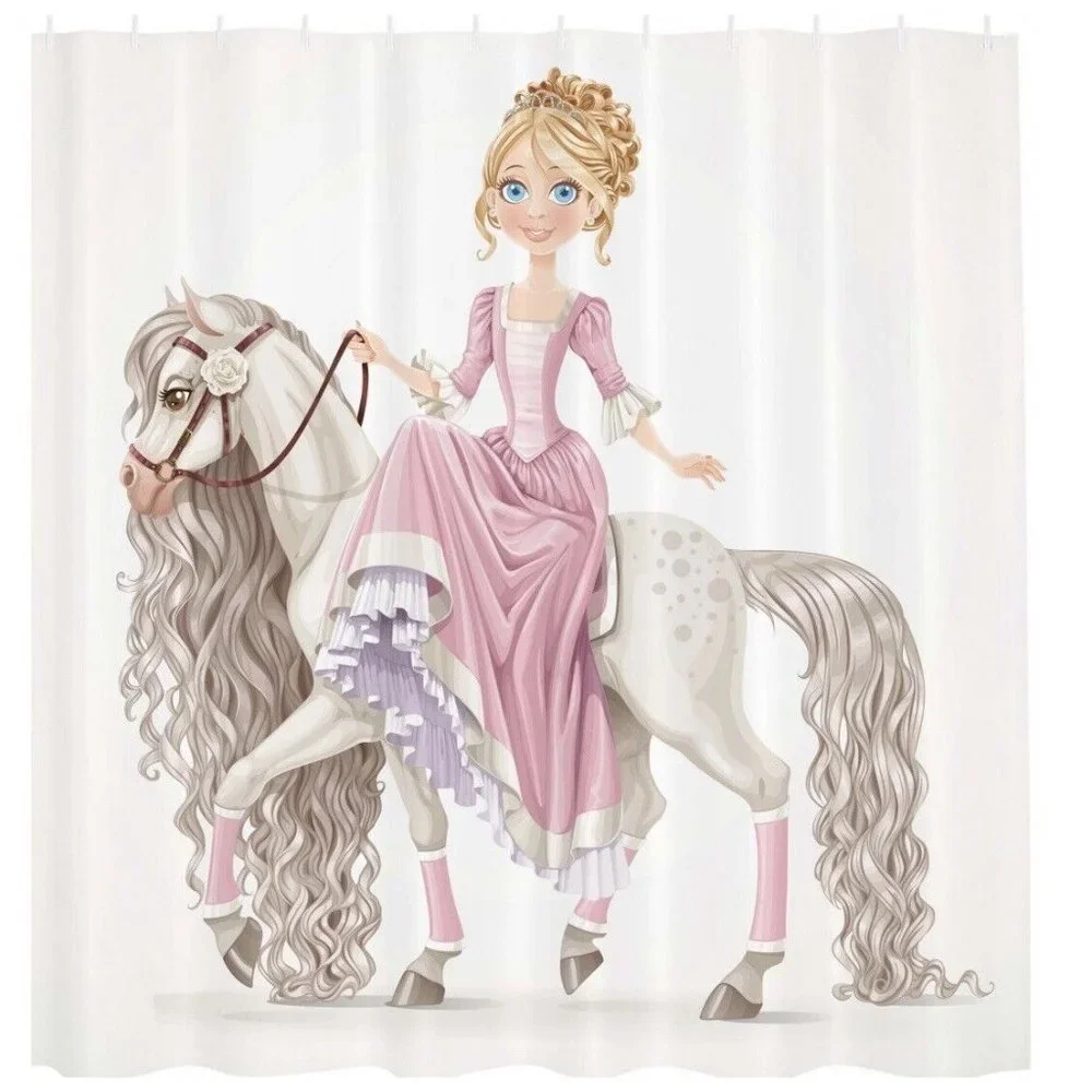 Princess On a Horse 3D Fabric Shower Waterproof Curtain Bathroom Girls Decor‎